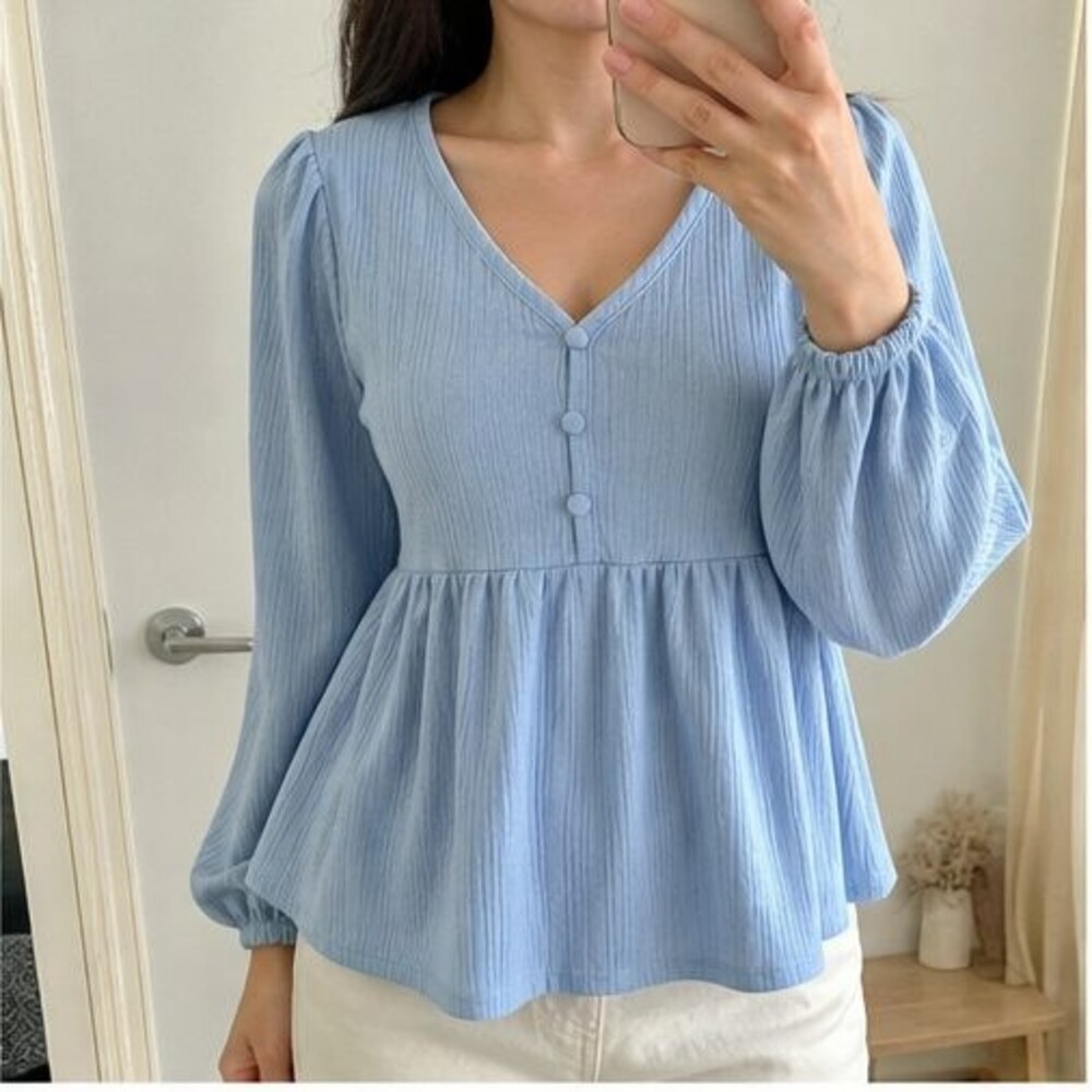 Blue Peplum Top - Picture 2 of 6